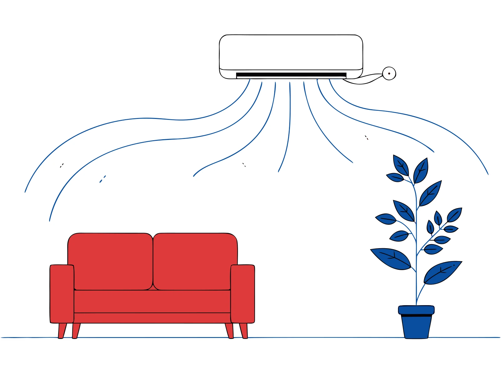 Illustration of a heat pump blowing out clean, filtered air